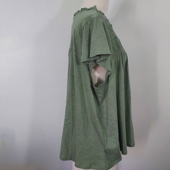 Ella Moss Shirt Top Size XXL Flowy Stretch Lace Trim Cap Sleeve Green Keyhole - Picture 7 of 13